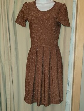 LuLaRoe Brown Copper Sparkle Midi Dress Elegant Amelia